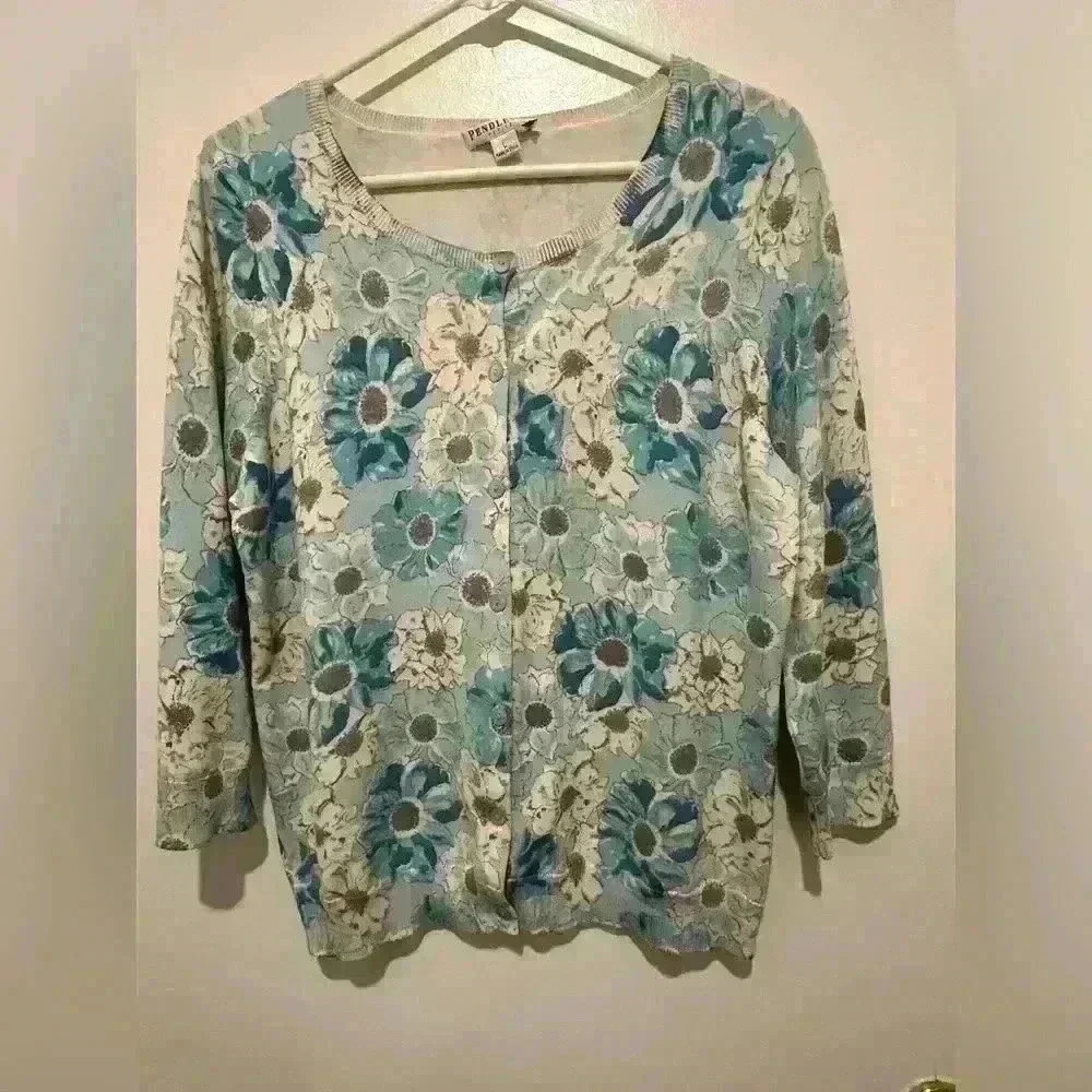 Pendleton Petite Silk Blend Women’s‎ Floral Print Sweater Size L Coastal